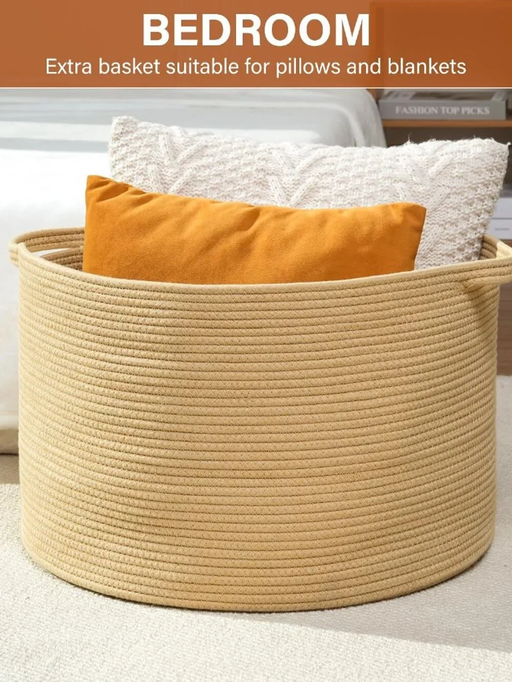 New Foldable Laundry Hamper Basket with Collapsible Handle Cotton Rope Soft Wov